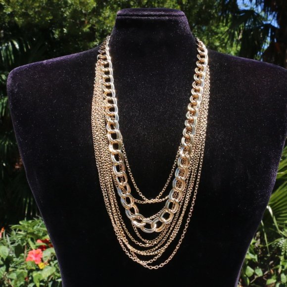 Versona Jewelry - Boho Necklace Statement Goldtone Multi Strand Long